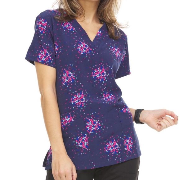 NWTΒ MediChic Prints Heart Print V Neck Front Pockets Scrub Top Small π - Picture 6 of 6